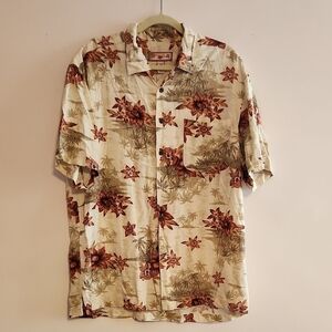 NWOT, Caribbean Joe Beige and Orange Floral Men's Shirt Sz L